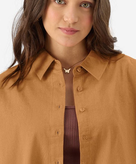 Cotton Linen Earthy Rust Women Boyfriend Shirts