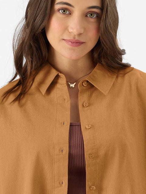 Cotton Linen Earthy Rust Women Boyfriend Shirts