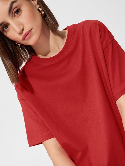 Solids Rouge Red Women Oversized T-Shirts
