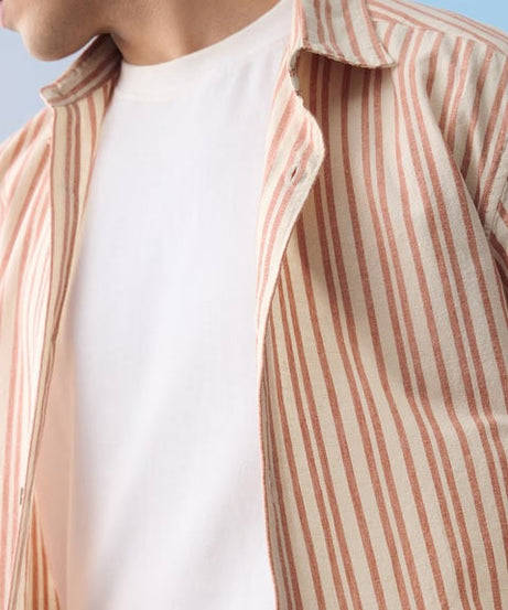 Stripes Apricot Cotton Linen Shirts