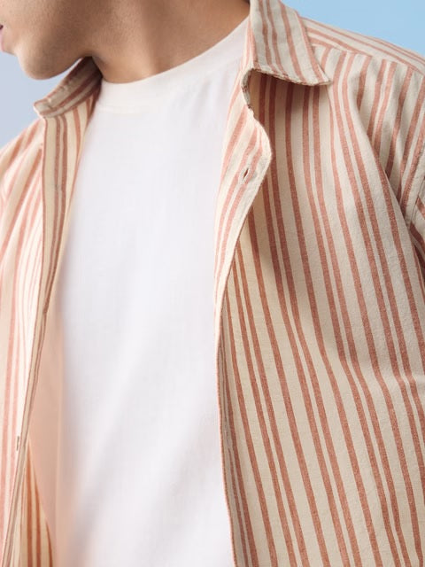 Stripes Apricot Cotton Linen Shirts