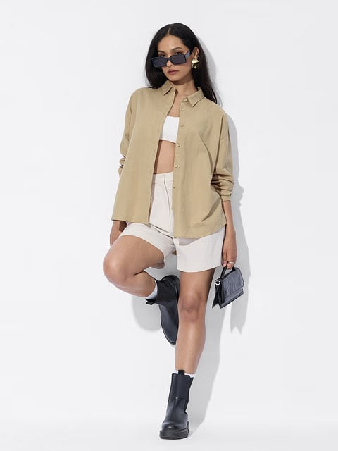 Cotton Linen Almondine Women Boyfriend Shirts