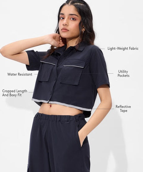 Solids Classic Navy Women Cropped Shirts