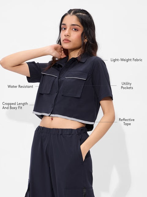 Solids Classic Navy Women Cropped Shirts