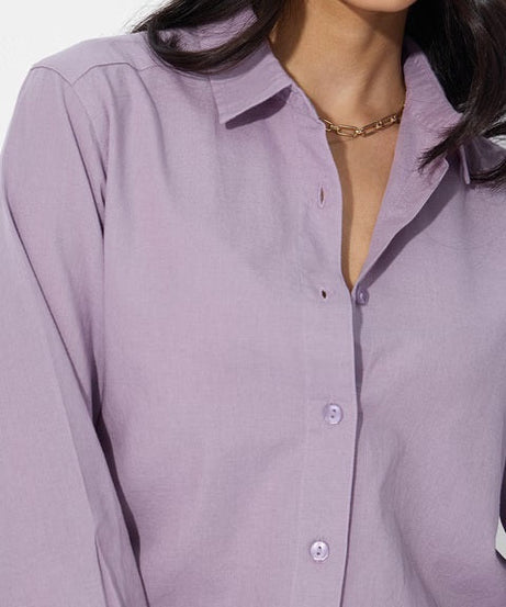 Cotton Linen Deep Lavender Women Shirts