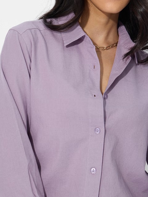 Cotton Linen Deep Lavender Women Shirts