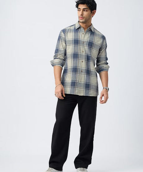 Checks Blue Topaz Cotton Linen Shirts