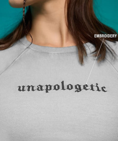 Ribbed Acid Wash Tee Grey Women T-Shirts