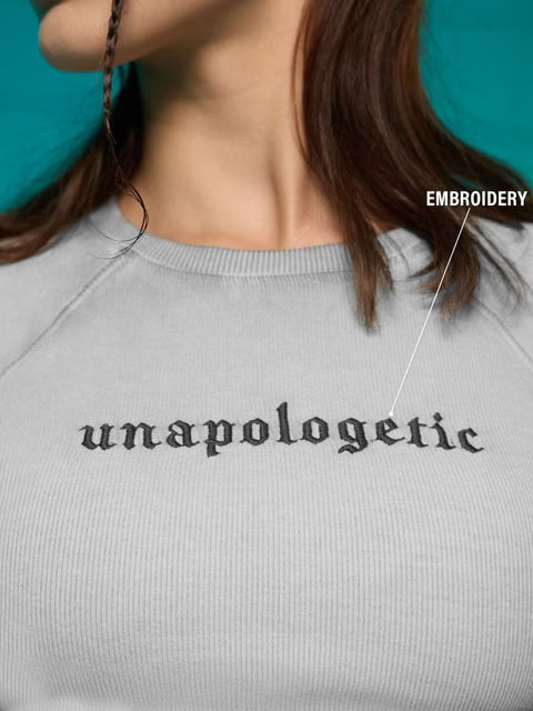 Ribbed Acid Wash Tee Grey Women T-Shirts