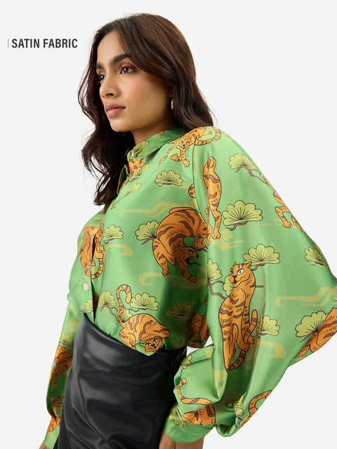 Satin Folk Tiger Women Shirts