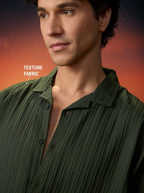 Solids Forest Green Men Textured Shirts