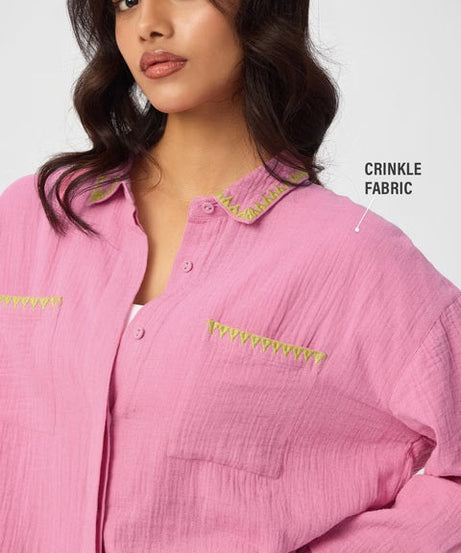 Textured Flamingo Pink Women Boyfriend Shirts