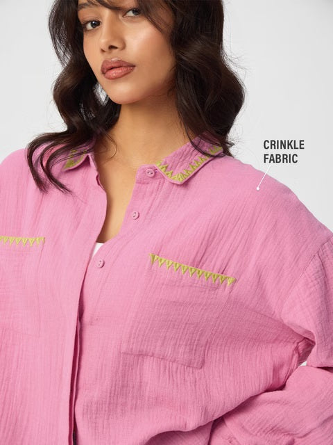 Textured Flamingo Pink Women Boyfriend Shirts