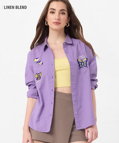 Cotton Linen Butterfly Women Shirts