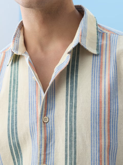 Stripes Sunset Lines Cotton Linen Shirts