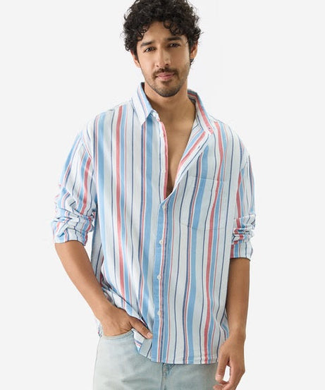 Stripes Blue, Red Men Relaxed Shirts