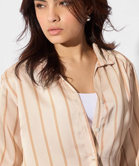 Satin Macadamia Stripes Women Shirts