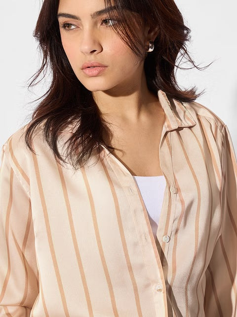 Satin Macadamia Stripes Women Shirts
