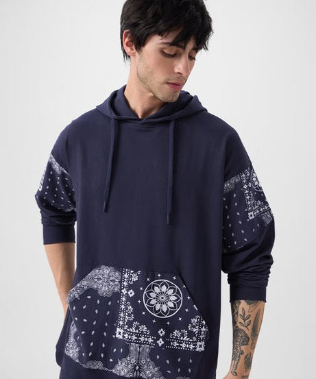 Hooded Pullover Bandana Blues Oversized Full Sleeve T-Shirts