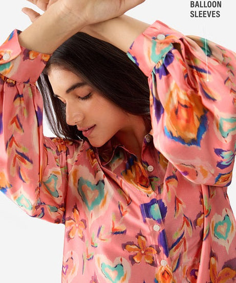 Satin Floral Ink Women Shirts