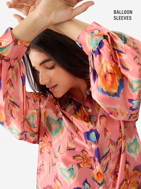 Satin Floral Ink Women Shirts