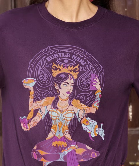 Desi Rebel Hustle Nari Women Relaxed Fit T-Shirts