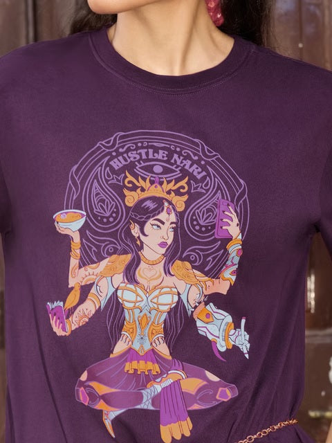 Desi Rebel Hustle Nari Women Relaxed Fit T-Shirts