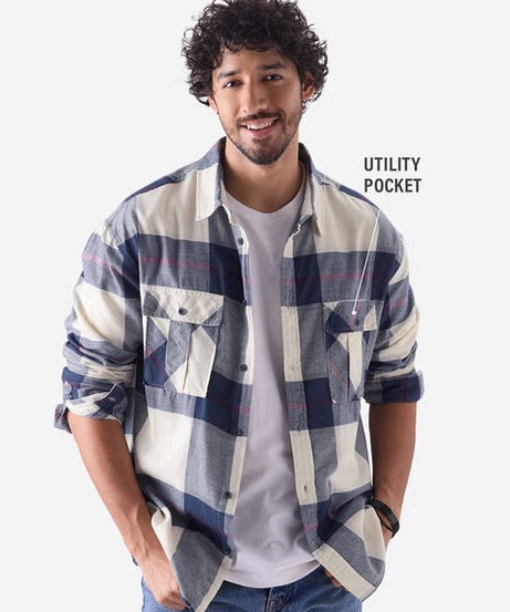 Plaid Blue Haze Men Utility Shirts