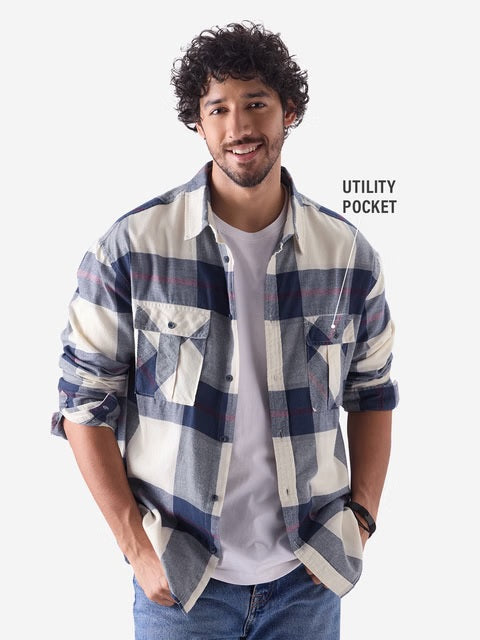 Plaid Blue Haze Men Utility Shirts