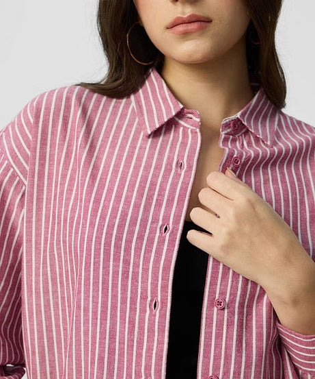 Cotton Linen Stripes Roselle Women Boyfriend Shirts