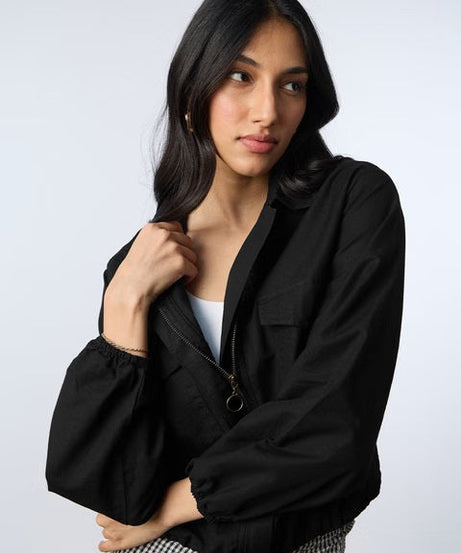 Cotton Linen Carbon Black Women Shackets