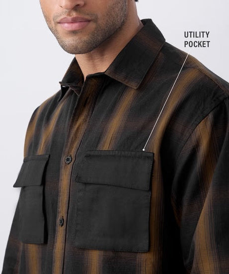 Plaid Black & Brown Men Utility Shirts