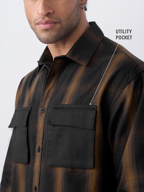 Plaid Black & Brown Men Utility Shirts