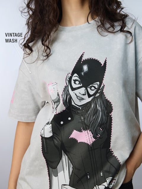 DC Batgirl Acid-Washed Women Oversized T-Shirts