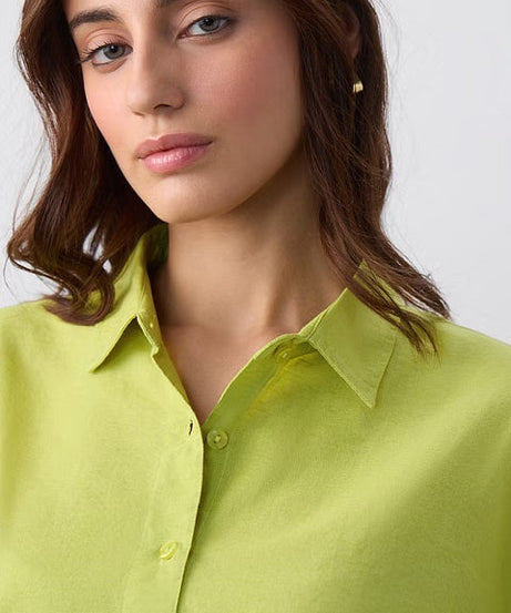 Cotton Linen Canary Green Women Boyfriend Shirts
