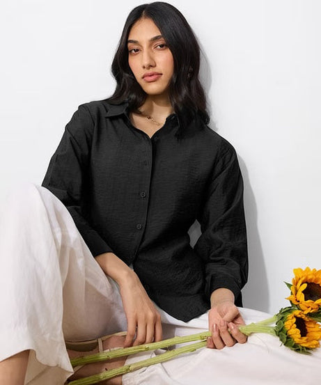 Back Tie Up Black Women Shirts