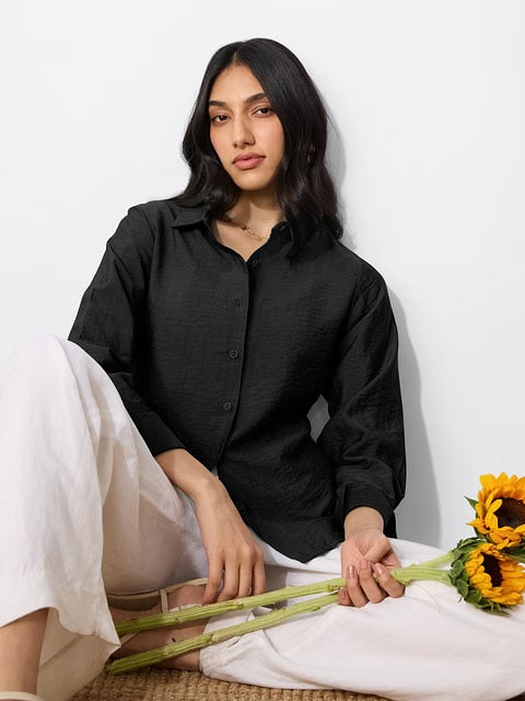 Back Tie Up Black Women Shirts