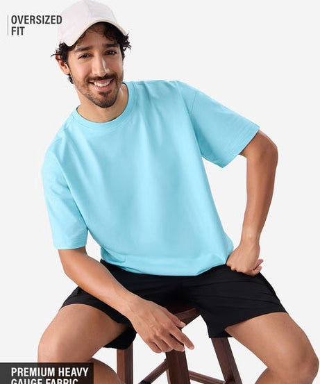 Solids Airy Blue Oversized T-Shirts