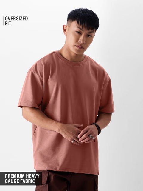 Solids Rose Taupe Oversized T-Shirts