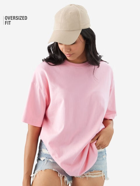 Solids Baby Pink Women Oversized T-Shirts