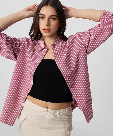 Cotton Linen Stripes Roselle Women Boyfriend Shirts