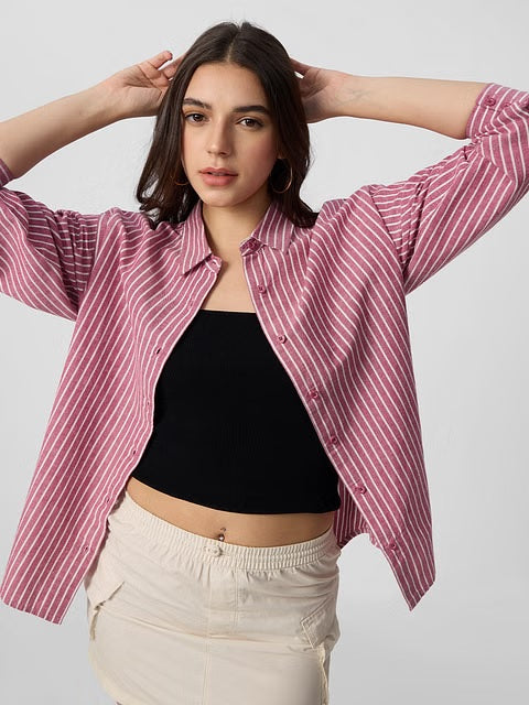 Cotton Linen Stripes Roselle Women Boyfriend Shirts