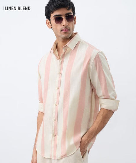 Stripes Coral Cotton Linen Shirts
