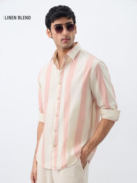 Stripes Coral Cotton Linen Shirts