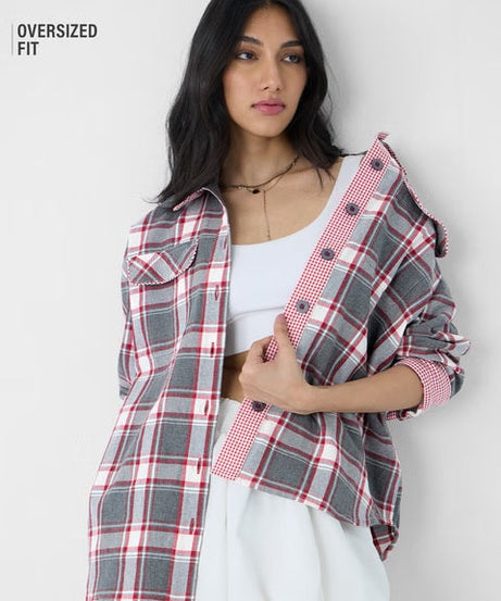 Plaid Garnet Women Shackets