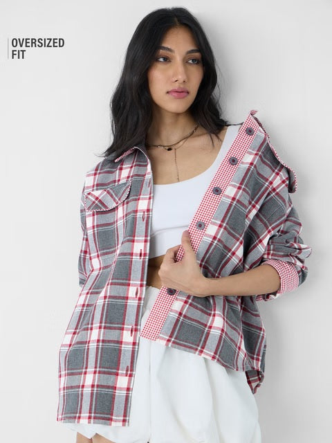 Plaid Garnet Women Shackets