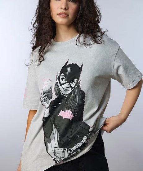 DC Batgirl Acid-Washed Women Oversized T-Shirts