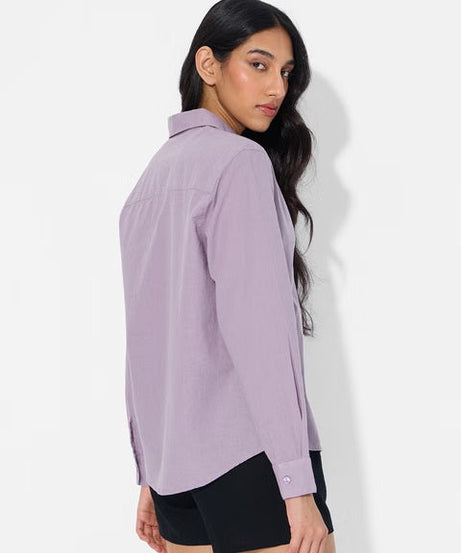 Cotton Linen Deep Lavender Women Shirts