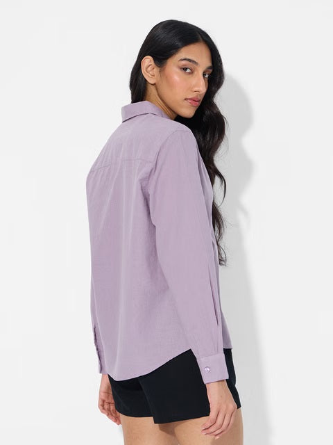 Cotton Linen Deep Lavender Women Shirts