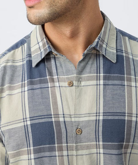 Checks Blue Topaz Cotton Linen Shirts